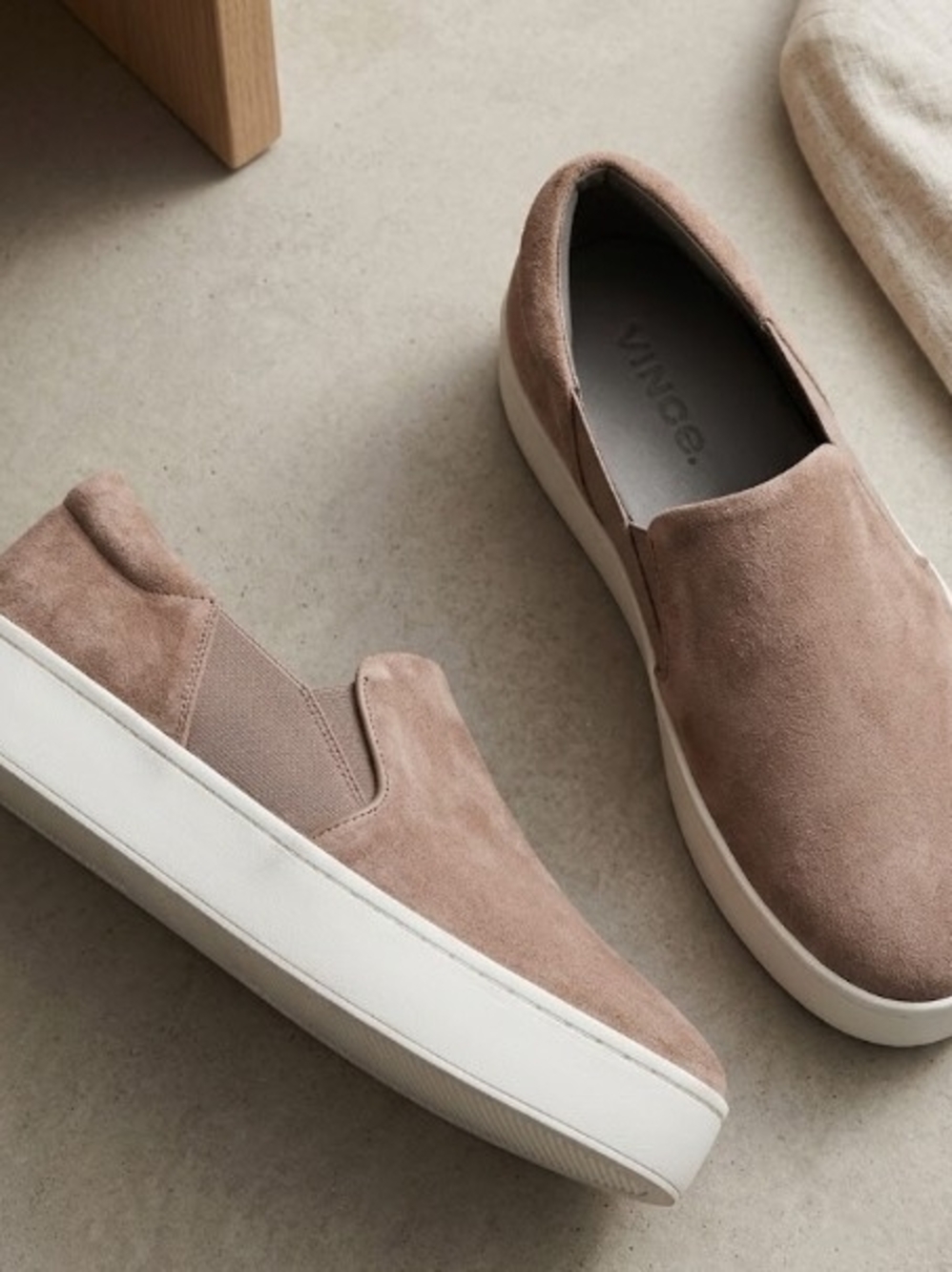 Vince Women's "Warren" Suede Slip-On Sneakers Pink/ Taupe (Sz 9) Minimalist Lux